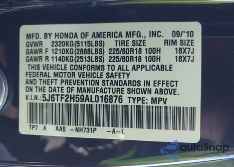 2010 Honda Accord Crosstour Ex-L z USA, uszkodzony, nr VIN 5J6TF2H59AL016876